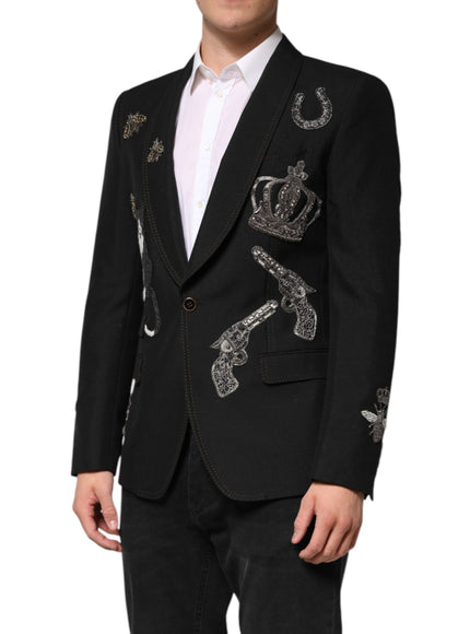 Dolce & Gabbana Black Bee Crown Embellished Suit Coat Blazer