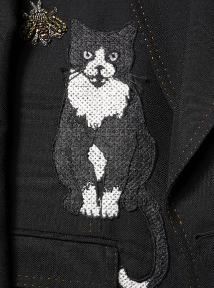 Dolce & Gabbana Black Bee Crown Embellished Suit Coat Blazer