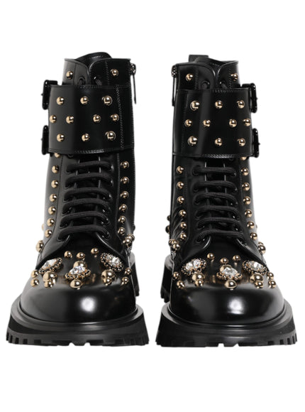 Dolce & Gabbana Studded Lace-Up Mid Calf Boots