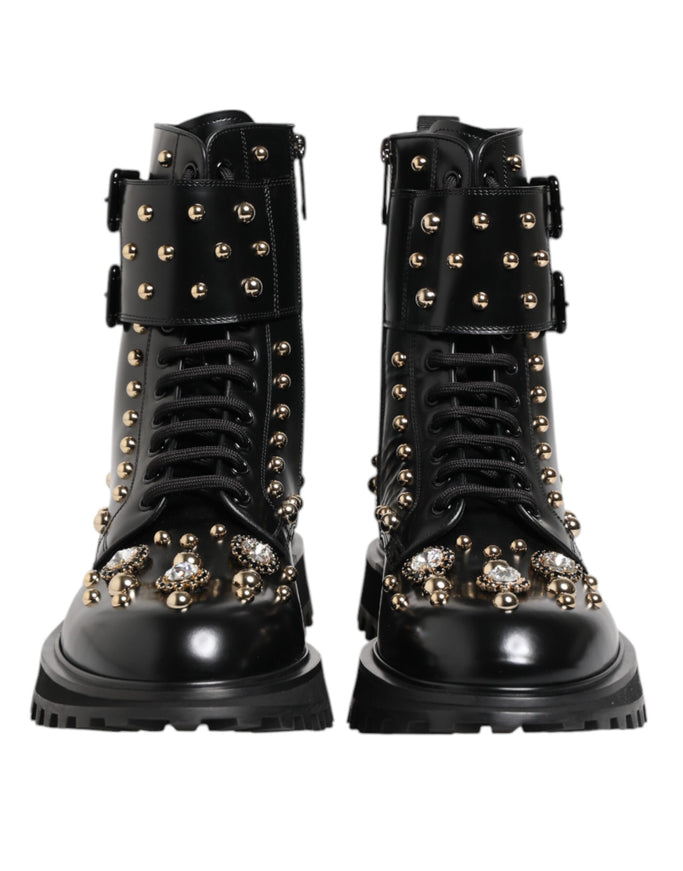 Dolce & Gabbana Studded Lace-Up Mid Calf Boots