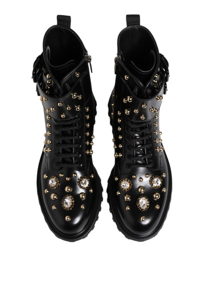 Dolce & Gabbana Studded Lace-Up Mid Calf Boots