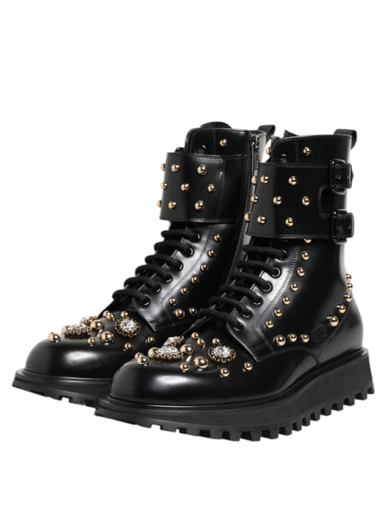 Dolce & Gabbana Studded Lace-Up Mid Calf Boots