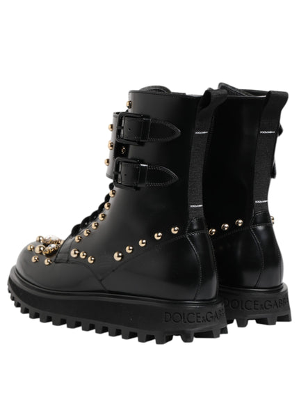 Dolce & Gabbana Studded Lace-Up Mid Calf Boots