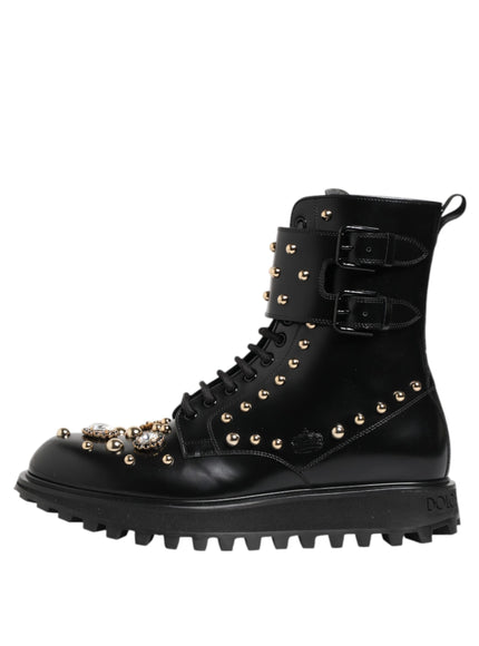 Dolce & Gabbana Studded Lace-Up Mid Calf Boots