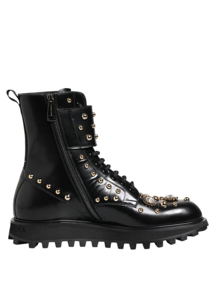 Dolce & Gabbana Studded Lace-Up Mid Calf Boots