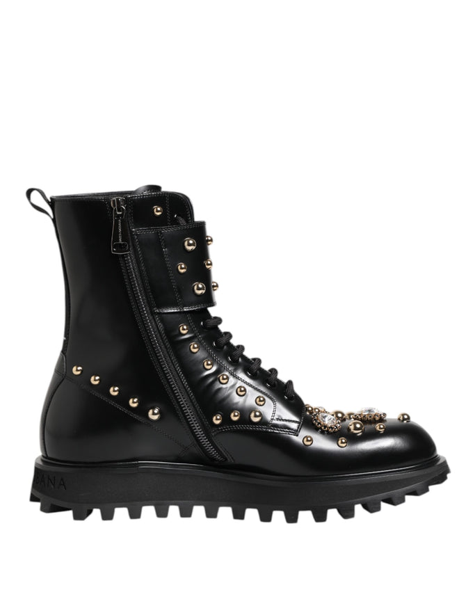 Dolce & Gabbana Studded Lace-Up Mid Calf Boots