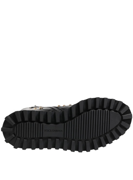 Dolce & Gabbana Studded Lace-Up Mid Calf Boots