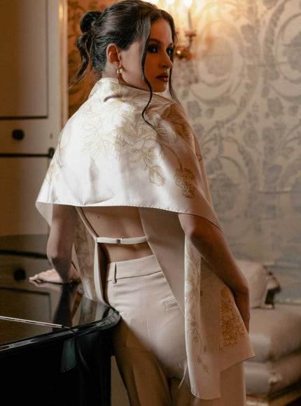 Elizabetta Isabella Silk Scarf Shawl in Champagne