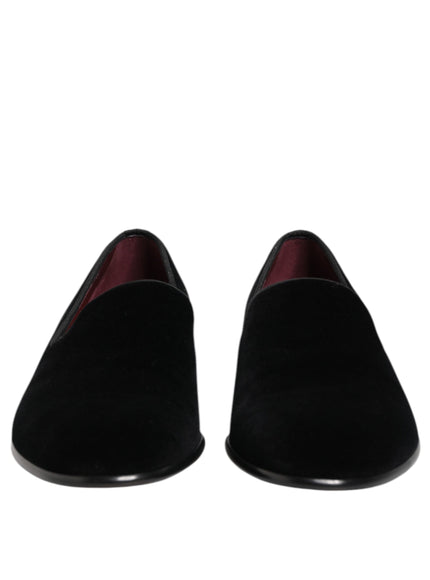 Dolce & Gabbana Black Velvet Slip On Loafers Men Formal Shoes