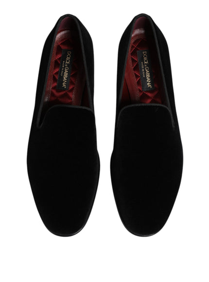 Dolce & Gabbana Black Velvet Slip On Loafers Men Formal Shoes