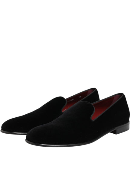 Dolce & Gabbana Black Velvet Slip On Loafers Men Formal Shoes