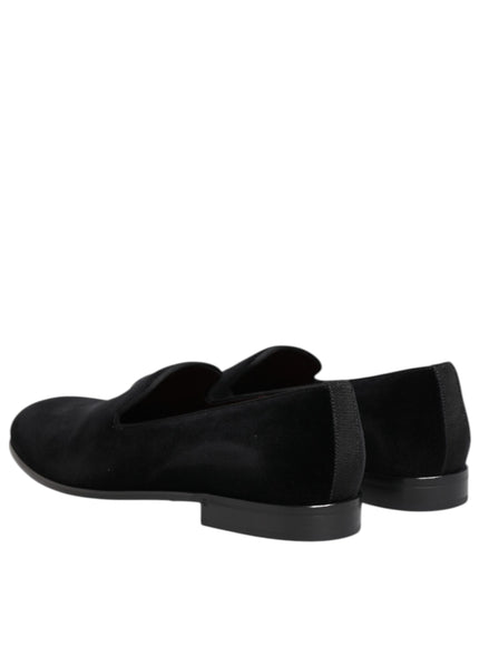 Dolce & Gabbana Black Velvet Slip On Loafers Men Formal Shoes