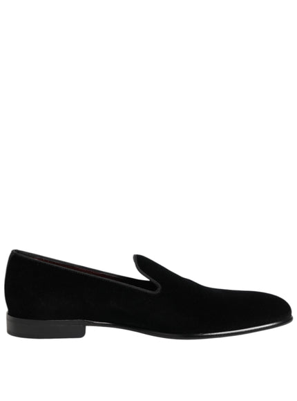 Dolce & Gabbana Black Velvet Slip On Loafers Men Formal Shoes