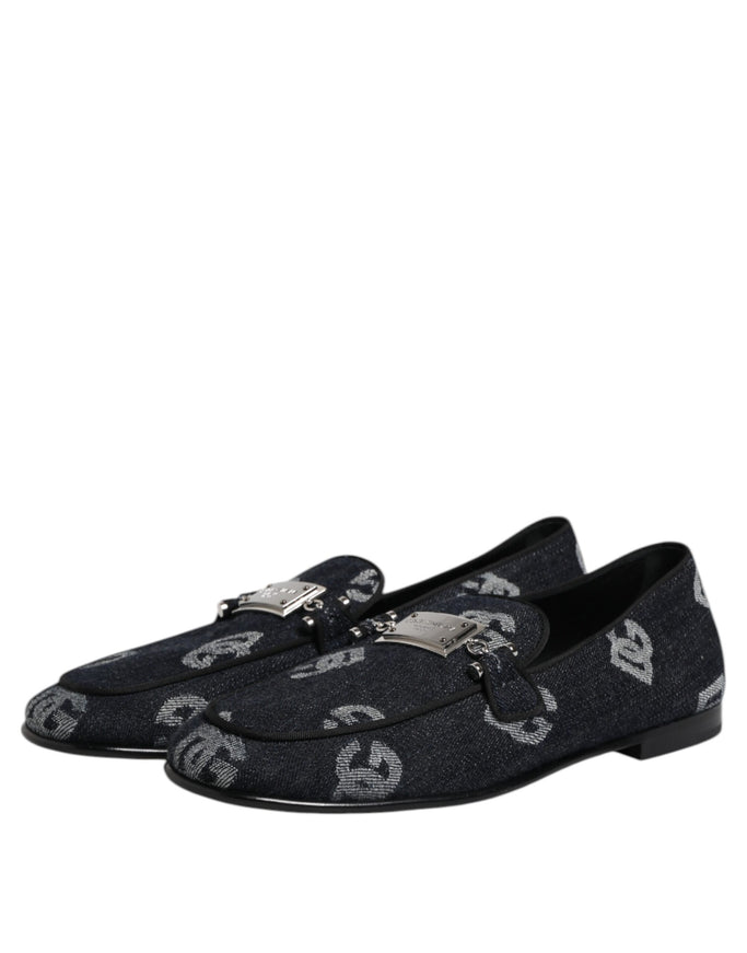 Dolce & Gabbana Blue Logo Cotton Loafers