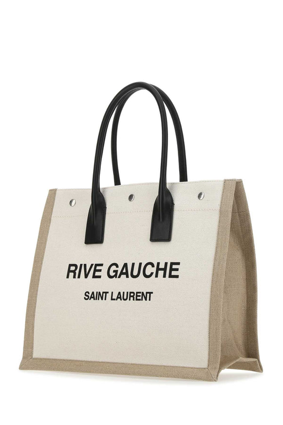 Saint Laurent Rive Gauche Leather-Trimmed Canvas Tote