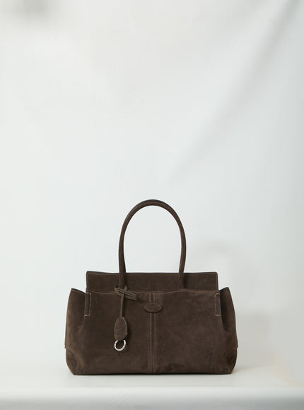 Tod's Suede Leather Shopping Bag QT Brown