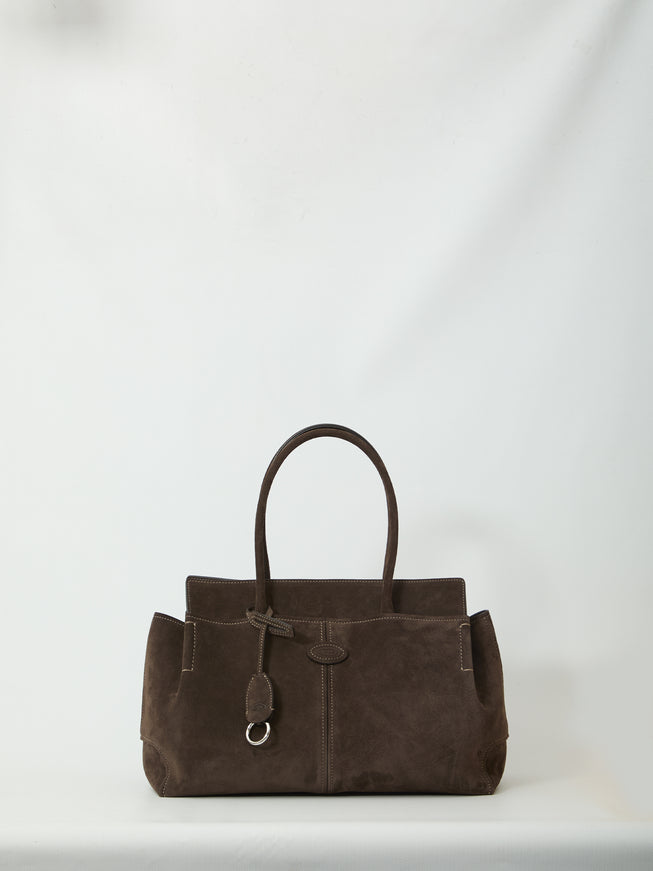 Tod's Suede Leather Shopping Bag QT Brown