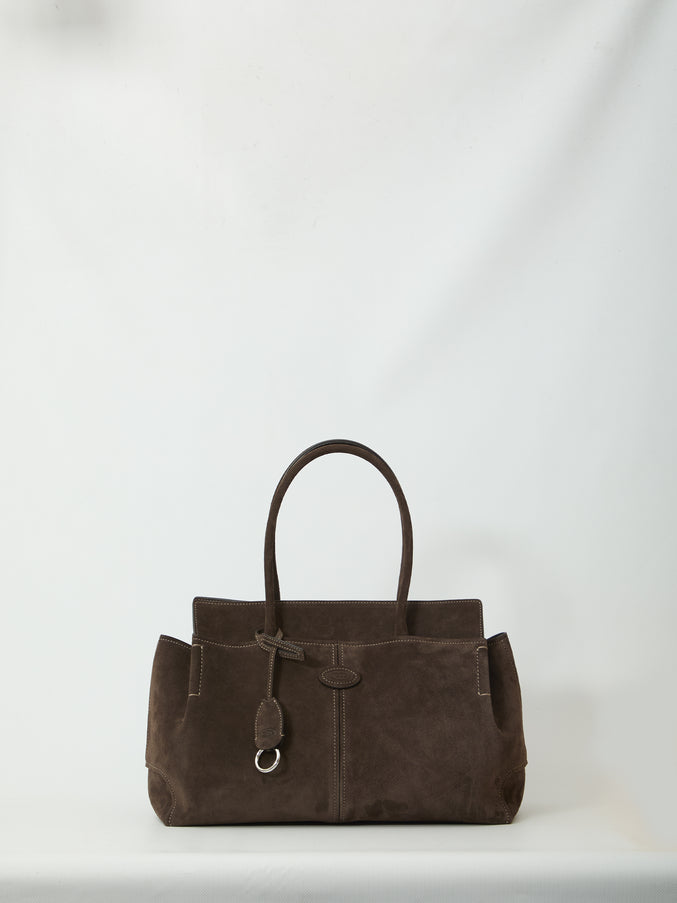 Tod's Suede Leather Shopping Bag QT Brown