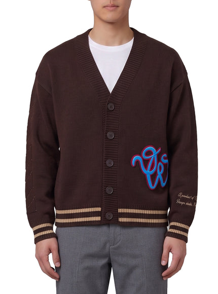 Off White Cat Off Varsity Knit Cardigan Brown