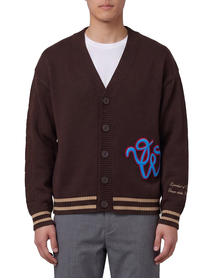 Off White Cat Off Varsity Knit Cardigan Brown