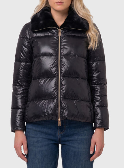 Herno Ultralight Nylon And Fur Collar Jacket Black