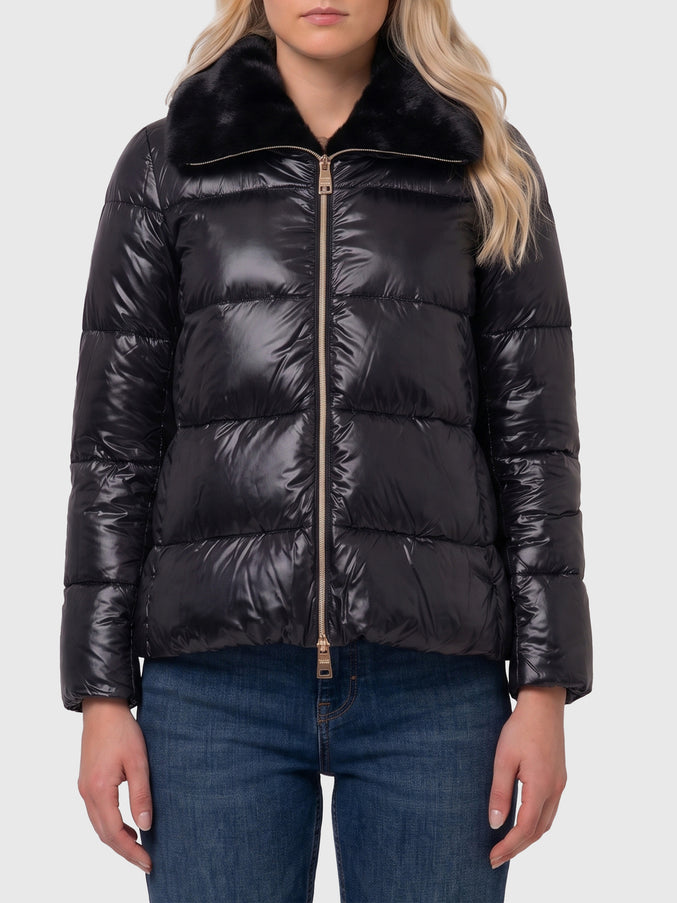 Herno Ultralight Nylon And Fur Collar Jacket Black