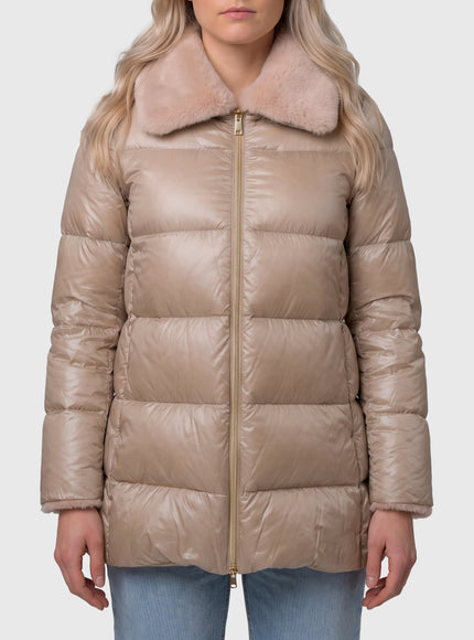 Herno Light Puffer With Collar Ecofur Beige