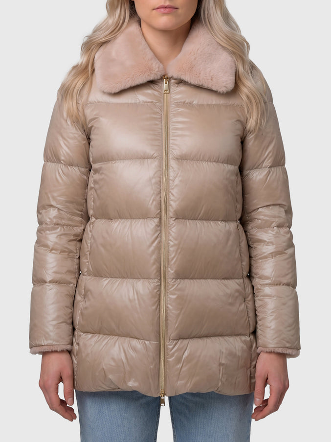 Herno Light Puffer With Collar Ecofur Beige