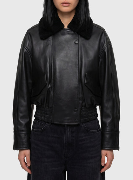 Ivy Oak Black Leather Iolaila Lane Bomber Jacket Black