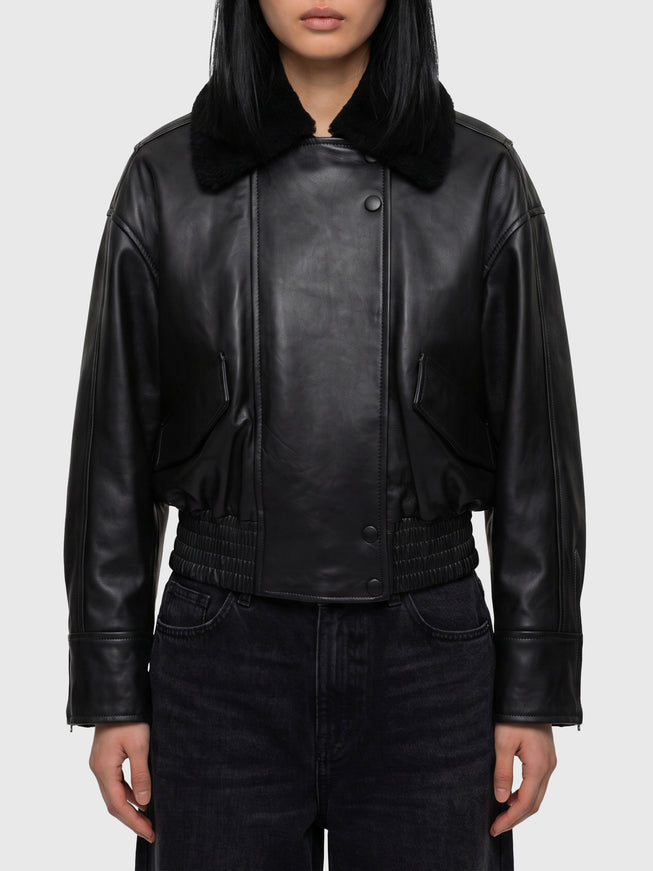Ivy Oak Black Leather Iolaila Lane Bomber Jacket Black