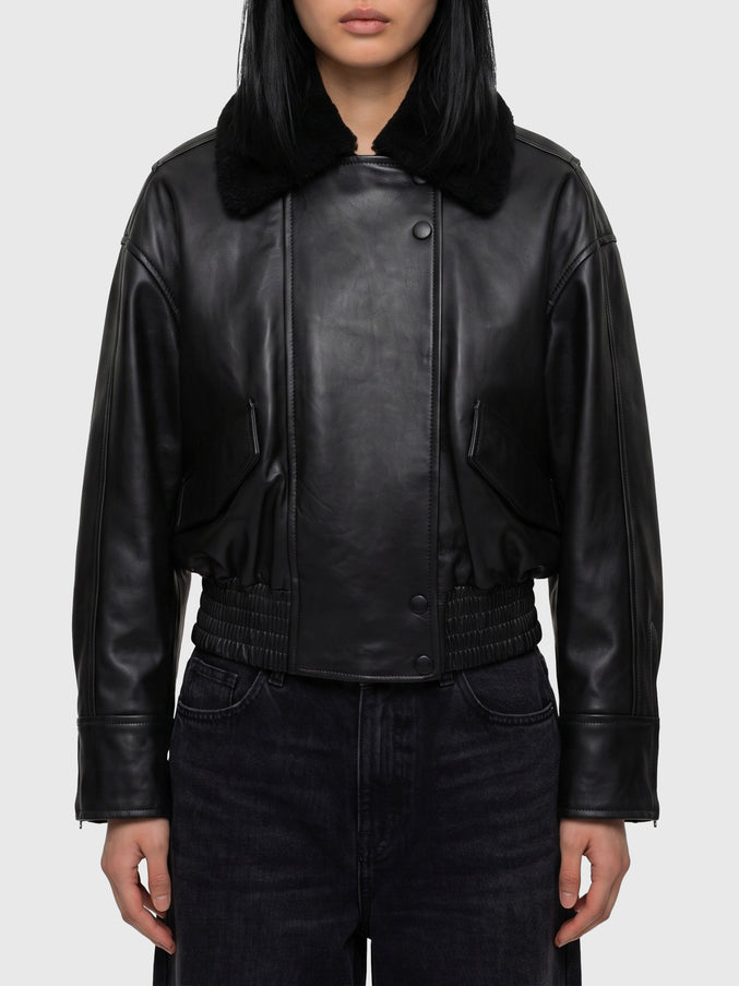 Ivy Oak Black Leather Iolaila Lane Bomber Jacket Black