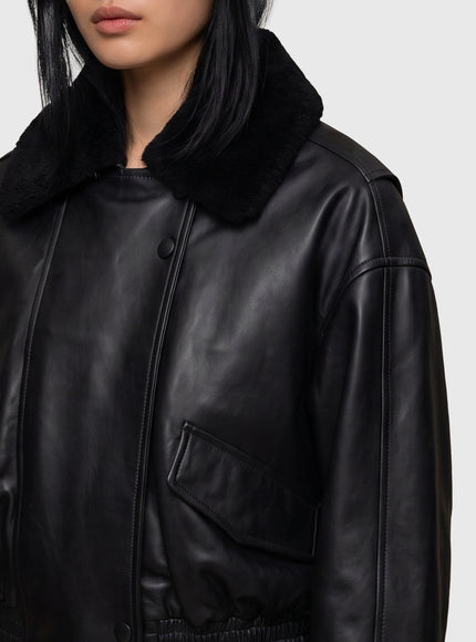 Ivy Oak Black Leather Iolaila Lane Bomber Jacket