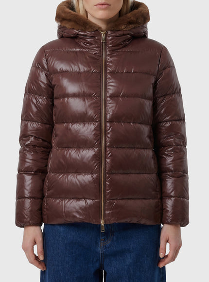 Herno Ultralight Down Jacket With Faux Fur Brown