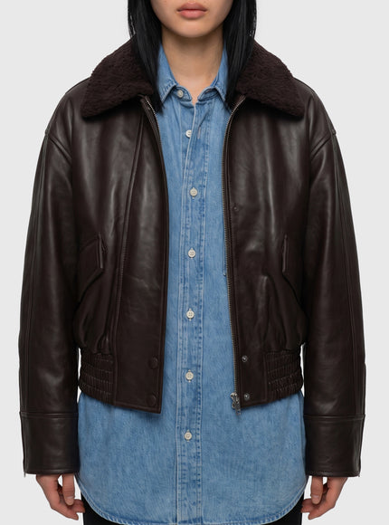 Ivy Oak Dark Brown Leather Iolaila Lane Bomber Jacket Brown