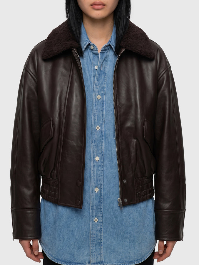 Ivy Oak Dark Brown Leather Iolaila Lane Bomber Jacket Brown