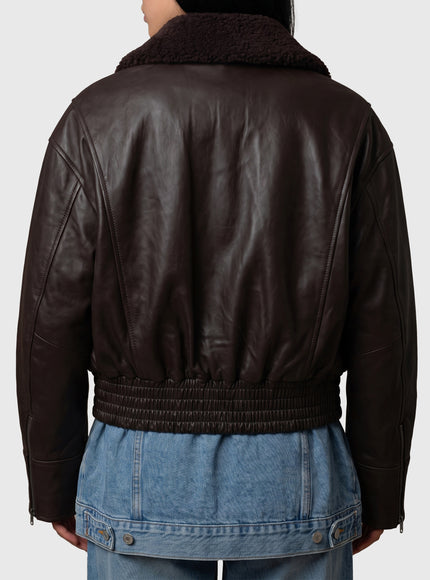 Ivy Oak Dark Brown Leather Iolaila Lane Bomber Jacket