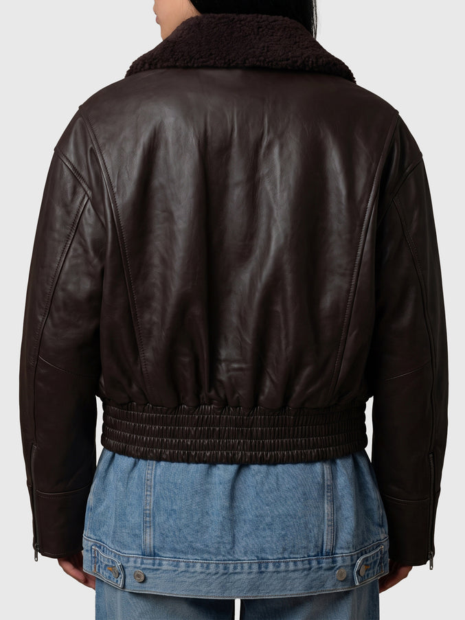 Ivy Oak Dark Brown Leather Iolaila Lane Bomber Jacket
