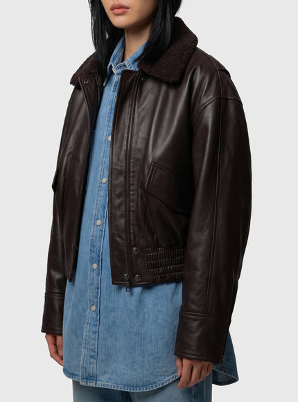 Ivy Oak Dark Brown Leather Iolaila Lane Bomber Jacket