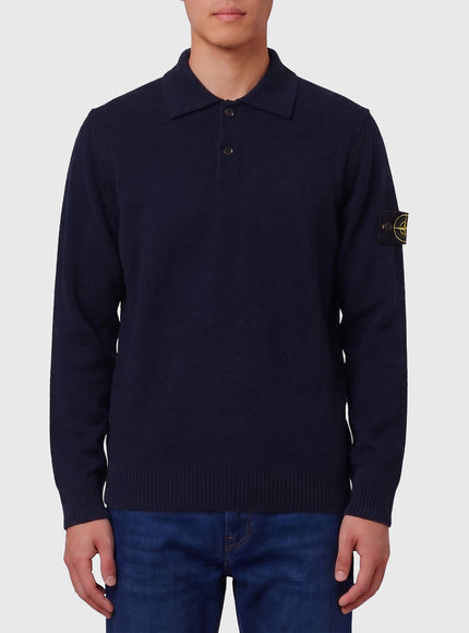 Stone Island Navy Blue Rws Virgin Wool Polo Shirt Blue