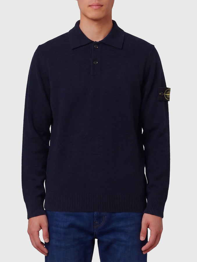 Stone Island Navy Blue Rws Virgin Wool Polo Shirt Blue