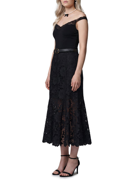 Self Portrait Black Lace Midi Skirt