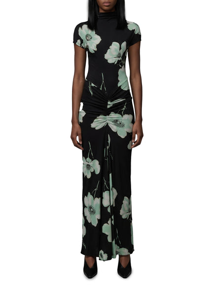 Alaia Draped Maxi Dress With Print 36 Black