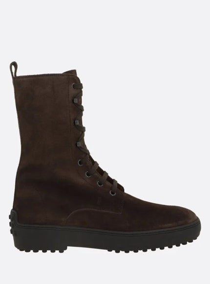 Tod's Winter Ankle Boot With Rubber Studs In Suede Leather Brown