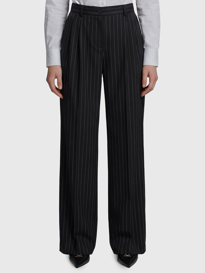 Dolce & Gabbana Wool Chalk Stripe Trousers Black
