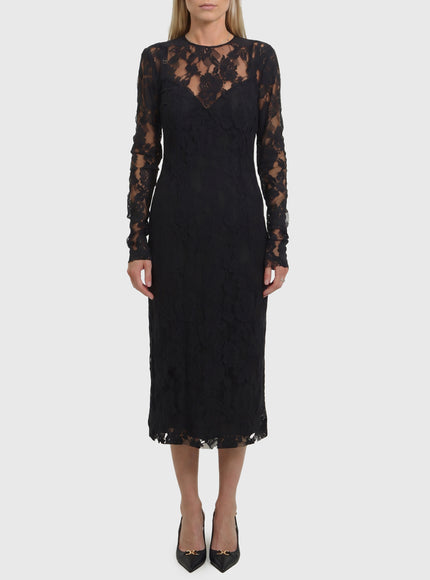 Dolce & Gabbana Black Midi Lace Dress Black