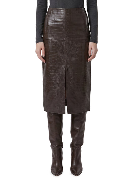 Federica Tosi Crocodile Print Midi Skirt Brown