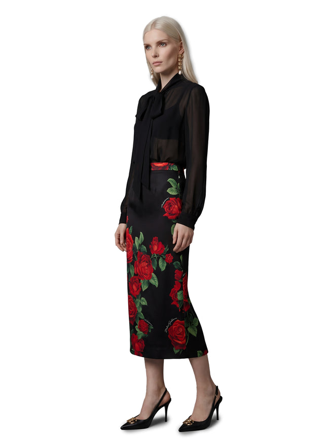Dolce & Gabbana Red Rose Print Midi Skirt