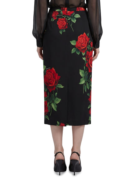 Dolce & Gabbana Red Rose Print Midi Skirt