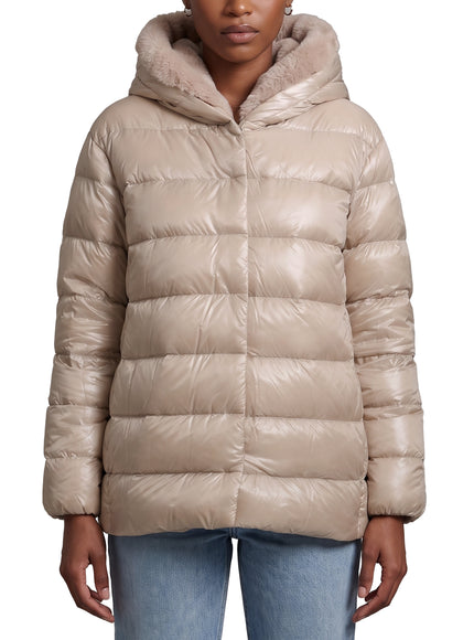 Herno Ultralight Down Jacket With Faux Fur Beige