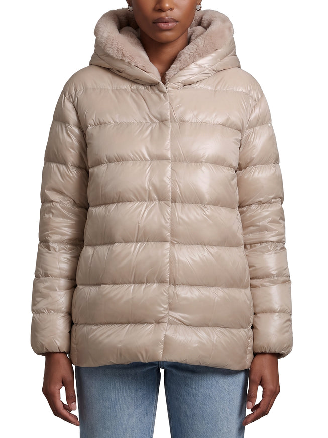 Herno Ultralight Down Jacket With Faux Fur Beige